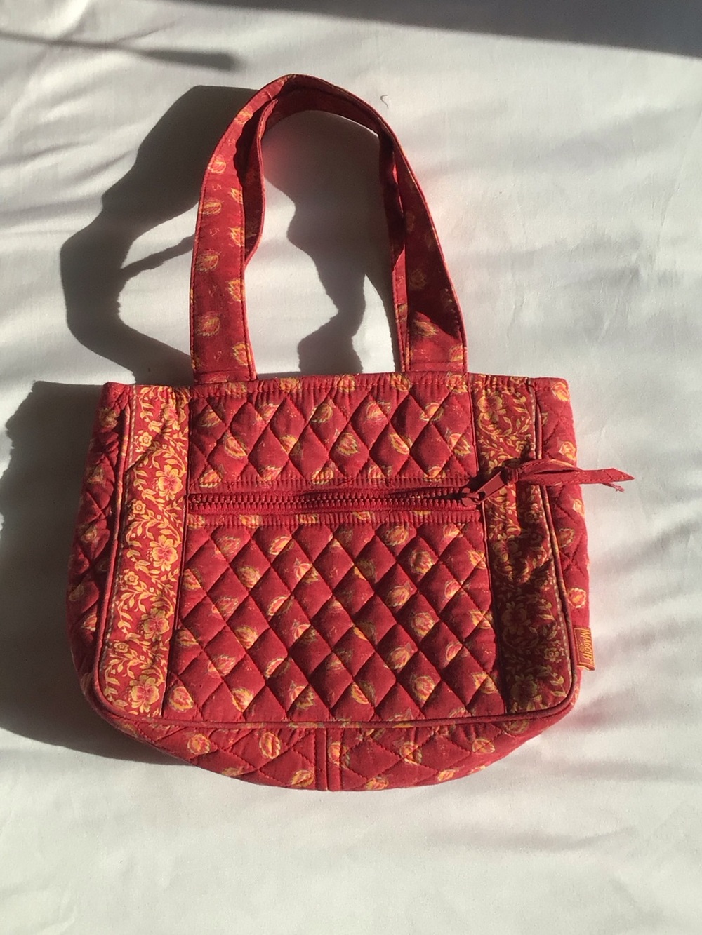 Quilted Red Floral Accent Tote Bag